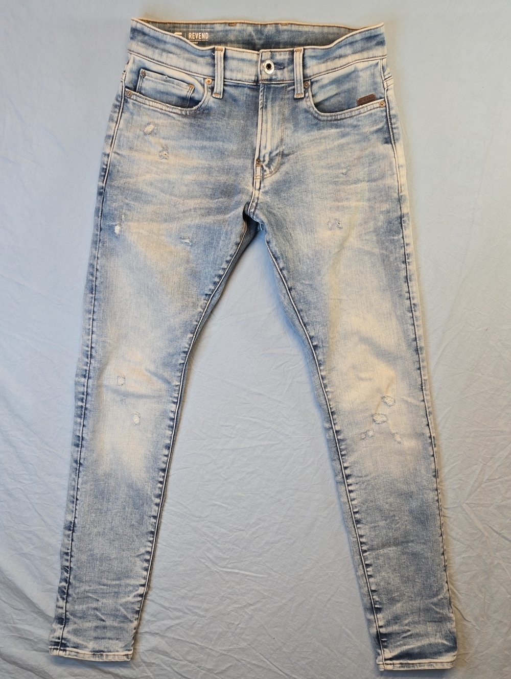 G-Star Raw Revend Skinny Tapered Fit Light Blue Washed Distressed Denim Jeans